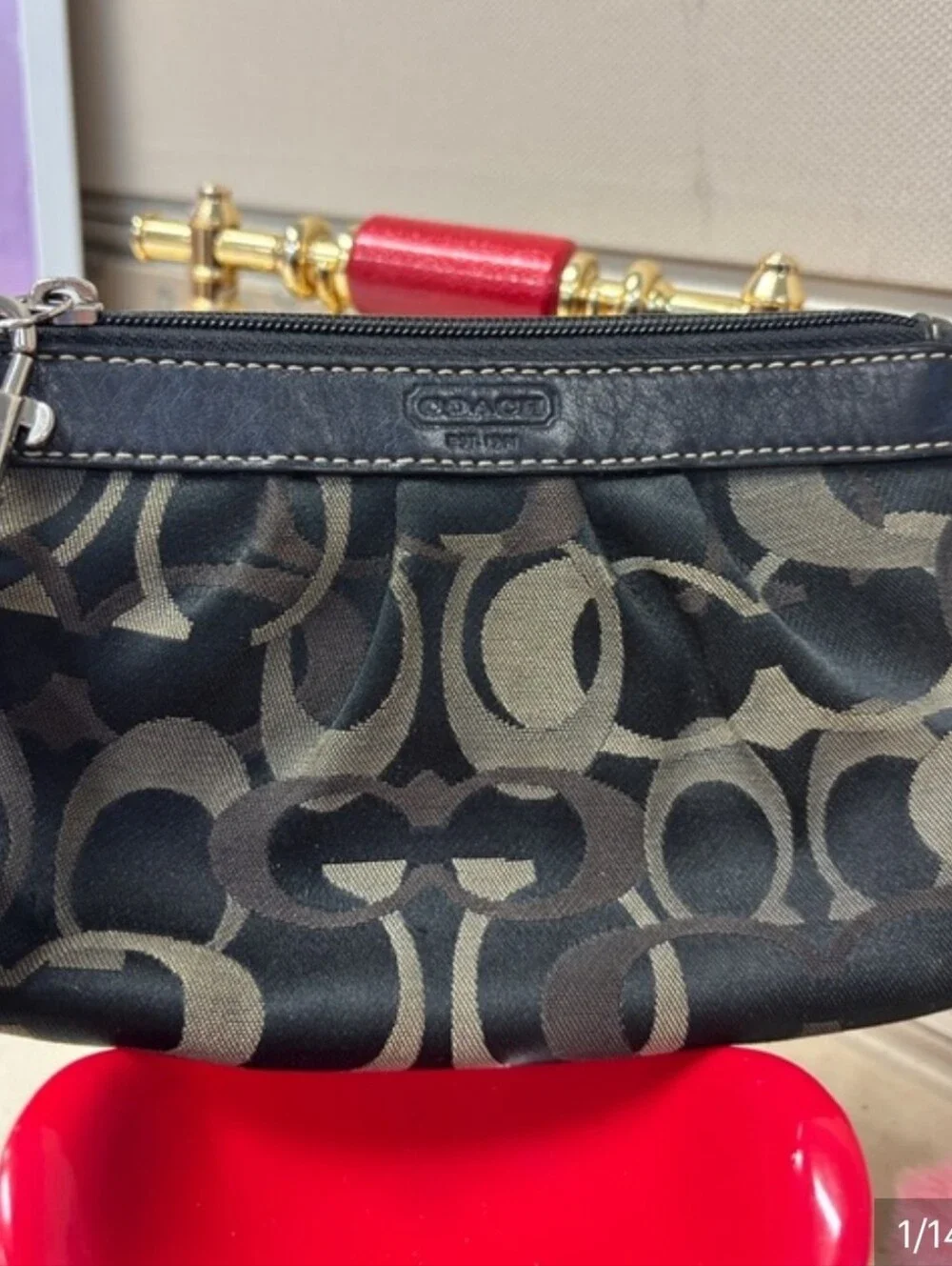 Coach Signature Canvas Wristlet [Black & Gray] + Hangtag In EUC